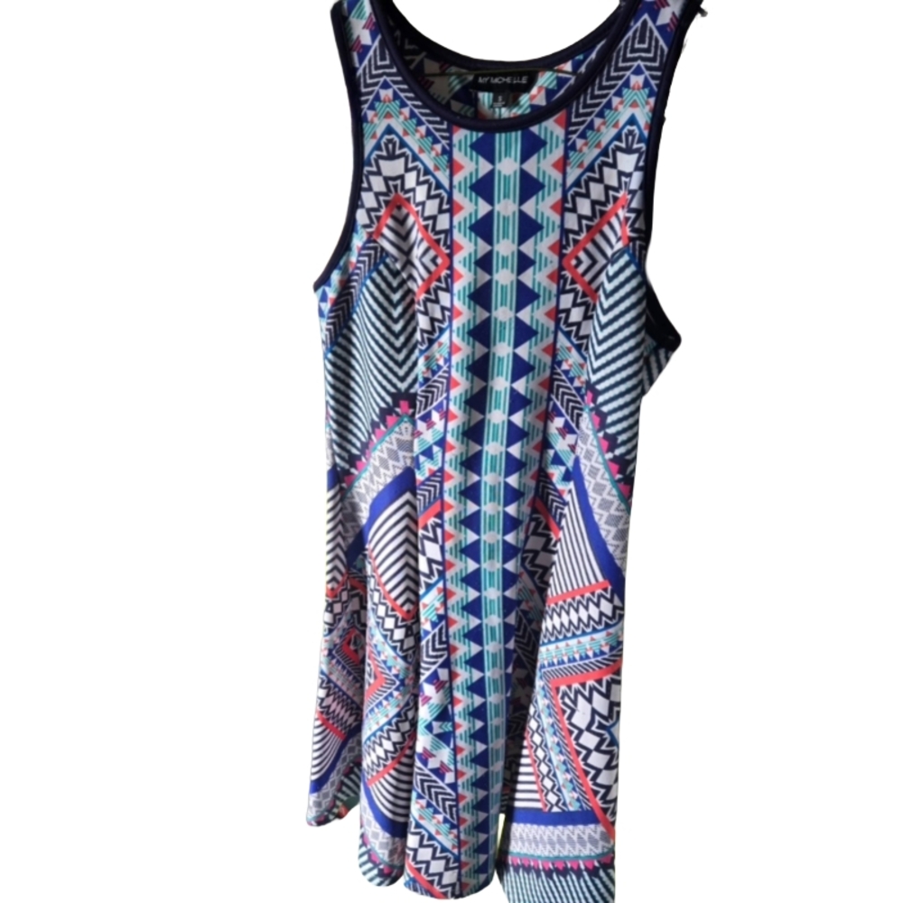 My Michelle Blue and Pink Patterned Sleeveless Tennis Dress/sundress